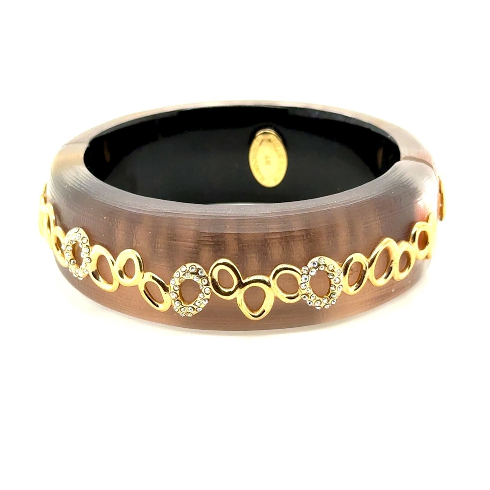 Alexis Bittar Lucite Magnetic Hinge Bangle Gold Crystal Interlocking Circles